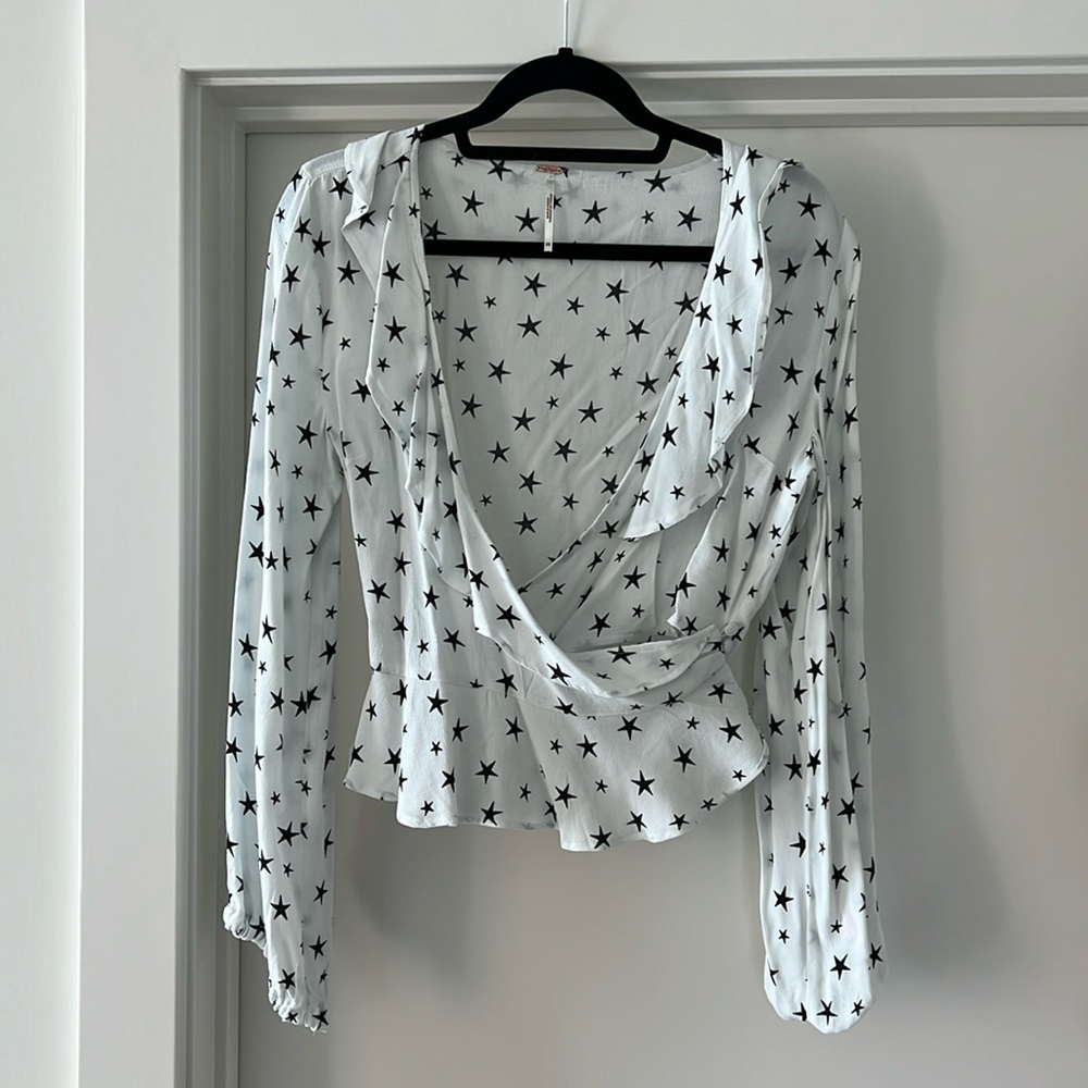 Free People star printed wrap button blouse